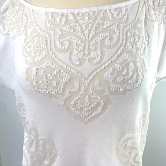 Womens dress tshirt glass beads design  burnout pattern Scoop neck cap sleeves - Picture 4 of 7